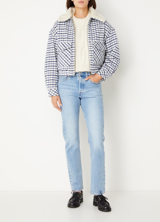Levi's Shrunken gewatteerd jack in wolblend met ruitdessin - voorkant 2 donkerblauw