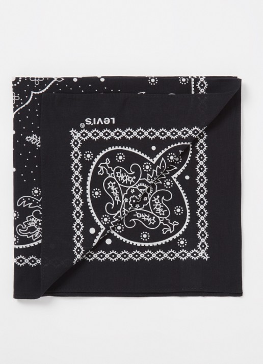 Levi's Sjaal met paisley dessin 50 x 50 cm - detail zwart