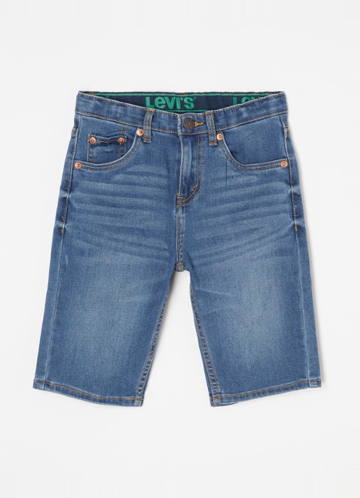Levi's Slim fit korte broek van denim met stretch - voorkant indigo
