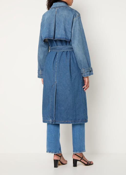 Levi's Spade double-breasted trenchcoat van denim met strikceintuur - achterkant blauw