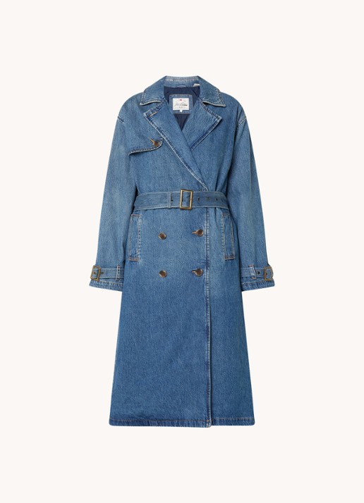 Levi's Spade double-breasted trenchcoat van denim met strikceintuur - voorkant 2 blauw