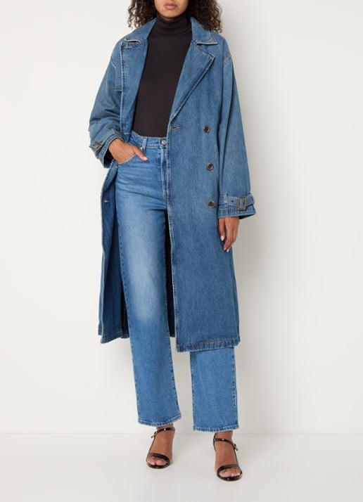 Levi's Spade double-breasted trenchcoat van denim met strikceintuur - voorkant 3 blauw