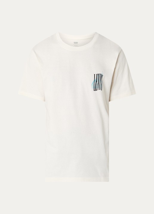 Levi's Stillness T-shirt met logo- en backprint - voorkant 3 gebroken wit