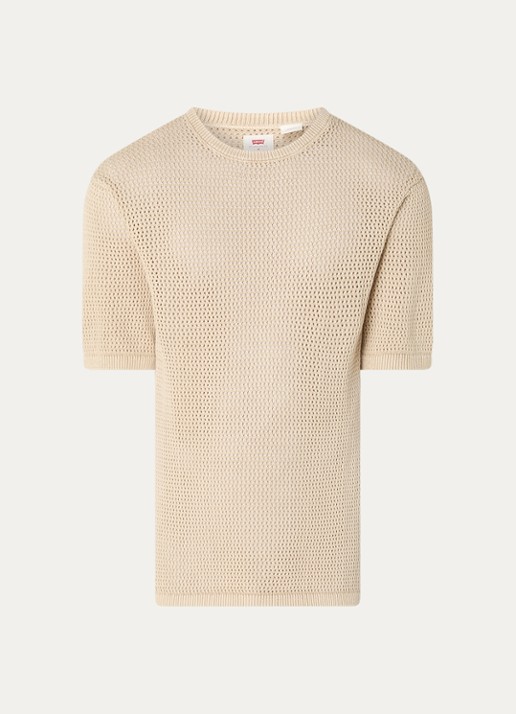 Levi's Stinson T-shirt met opengewerkt dessin - voorkant 3 beige