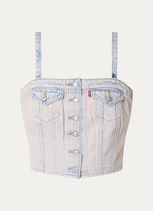 Levi's Strapless top van denim met verwassen afwerking en afneembare bandjes - voorkant 3 oudroze