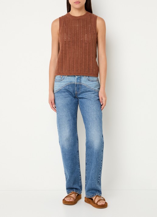Levi's Sunrise grofgebreide tanktop in linnenblend - voorkant 2 beige