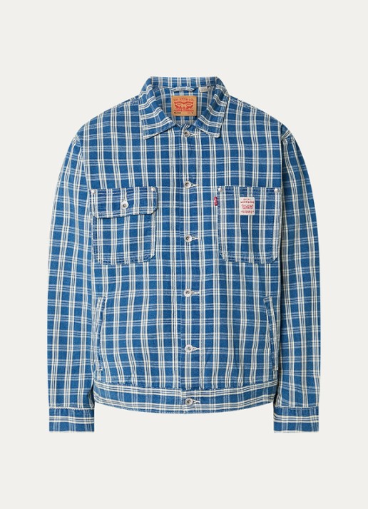 Levi's Sunrise Trucker comfort fit overshirt met ruitdessin - voorkant 3 indigo