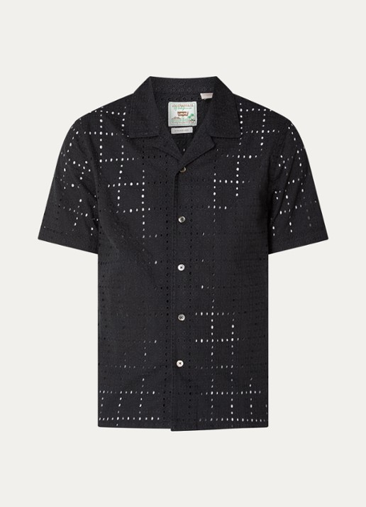 Levi's Sunset regular fit overhemd met opengewerkt dessin - voorkant 2 zwart