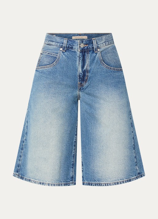 Levi's Super Baggy mid waist wide fit korte broek van denim met medium wassing - voorkant indigo
