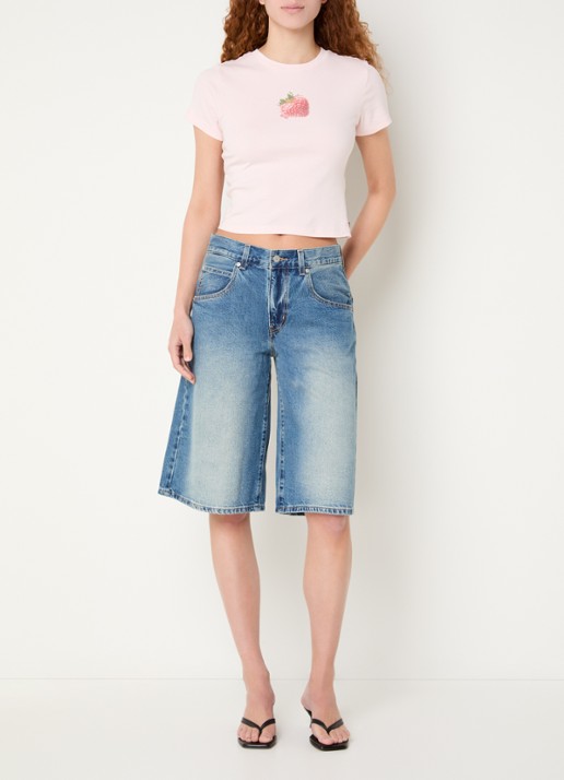 Levi's Super Baggy mid waist wide fit korte broek van denim met medium wassing - voorkant 2 indigo