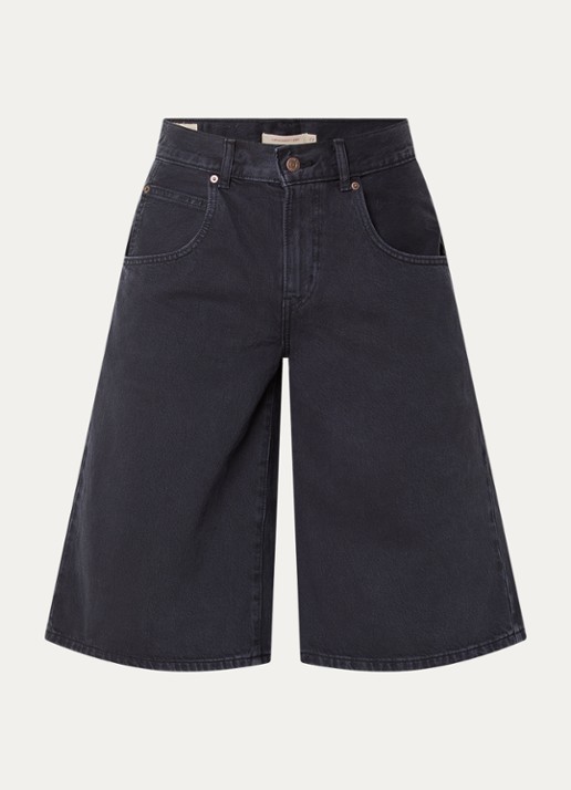 Levi's Super Baggy mid waist wide fit korte broek van denim  - voorkant zwart