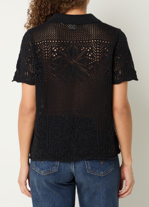 Levi's Susanna fijngebreide blouse met opengewerkt dessin - achterkant 3 zwart