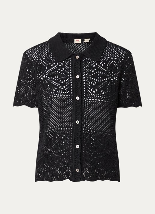 Levi's Susanna fijngebreide blouse met opengewerkt dessin - voorkant zwart