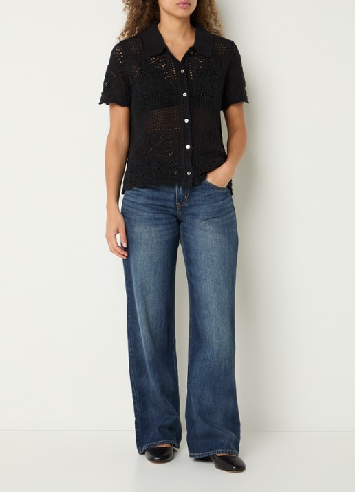 Levi's Susanna fijngebreide blouse met opengewerkt dessin - voorkant 2 zwart