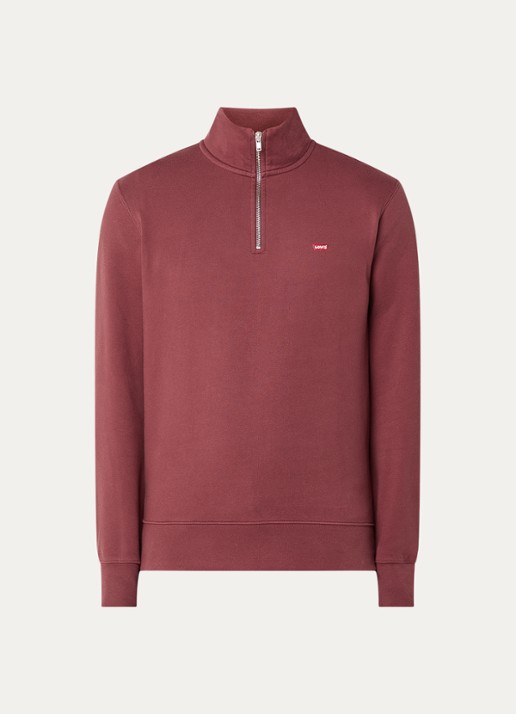 Levi's Sweater met halve rits en logoborduring - voorkant 2 steenrood