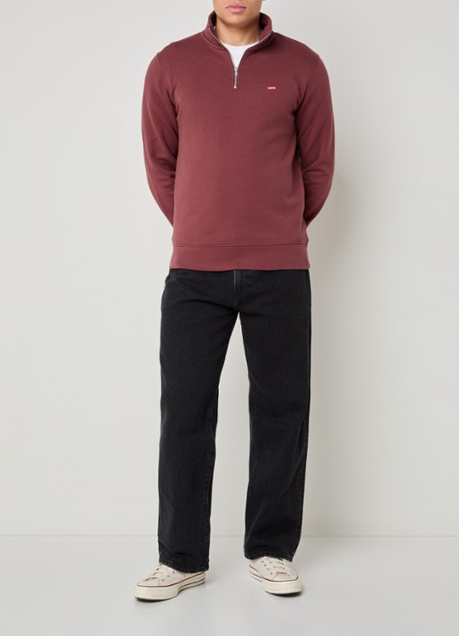 Levi's Sweater met halve rits en logoborduring - voorkant 3 steenrood