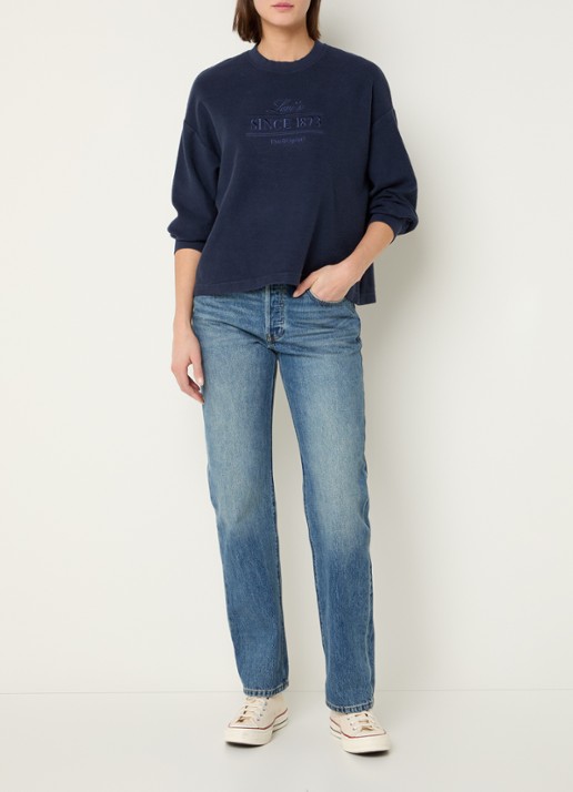Levi's Sweater met logoborduring - voorkant 3 donkerblauw