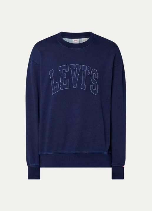 Levi's Sweater met logoborduring - voorkant donkerblauw