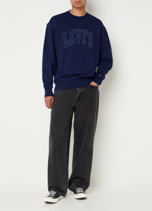Levi's Sweater met logoborduring - voorkant 2 donkerblauw