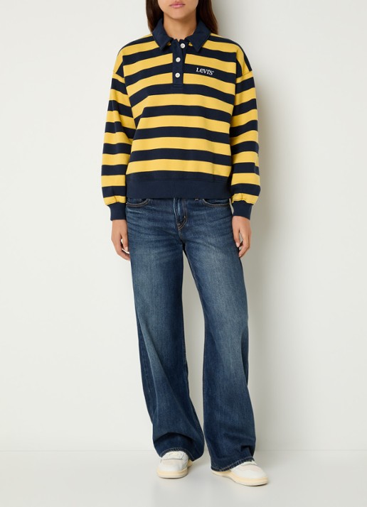 Levi's Sweater met polokraag en logoborduring - voorkant 4 donkerblauw