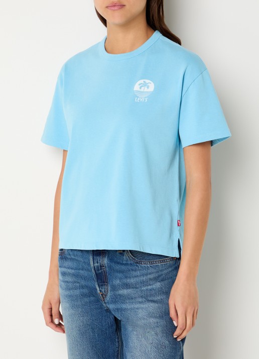 Levi's T-shirt met logo- en backprint - achterkant aquablauw