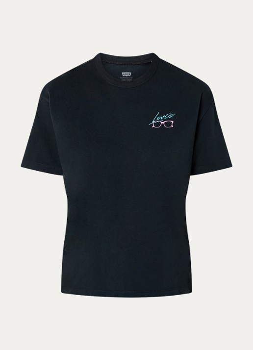 Levi's T-shirt met logo- en backprint - voorkant donkerblauw
