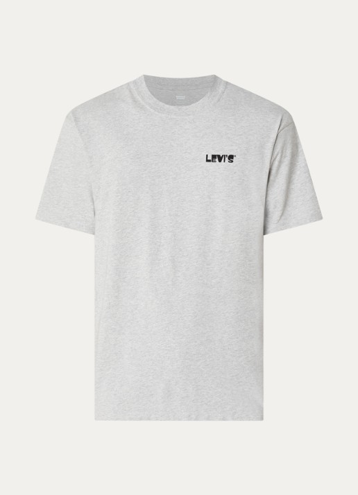 Levi's T-shirt met logo- en backprint - voorkant grijs