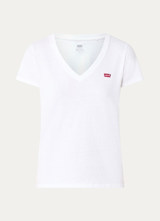 Levi's T-shirt met logoborduring - voorkant 3 wit