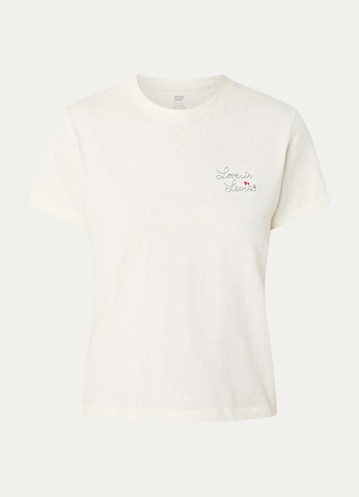 Levi's T-shirt met logoborduring  - voorkant beige