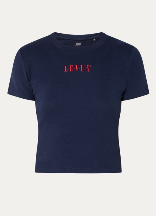 Levi's T-shirt met logoborduring - voorkant donkerblauw