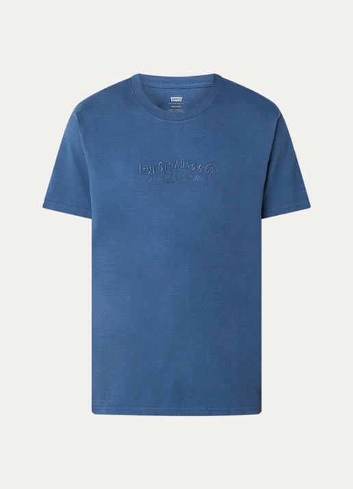 Levi's T-shirt met logoborduring - voorkant staalblauw