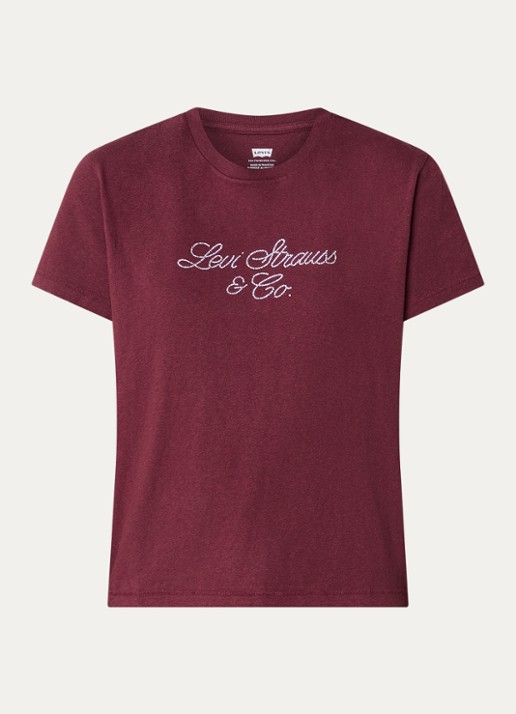 Levi's T-shirt met logoprint en strass - voorkant 2 bordeauxrood