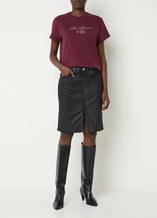 Levi's T-shirt met logoprint en strass - voorkant 3 bordeauxrood