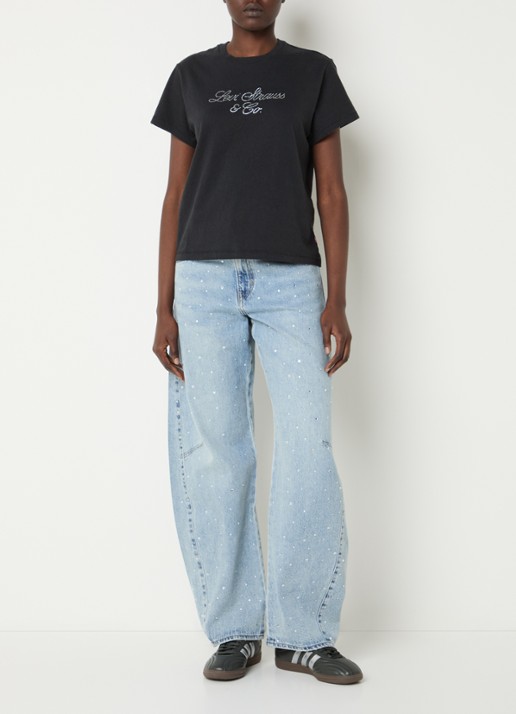 Levi's T-shirt met logoprint en strass - voorkant 3 zwart