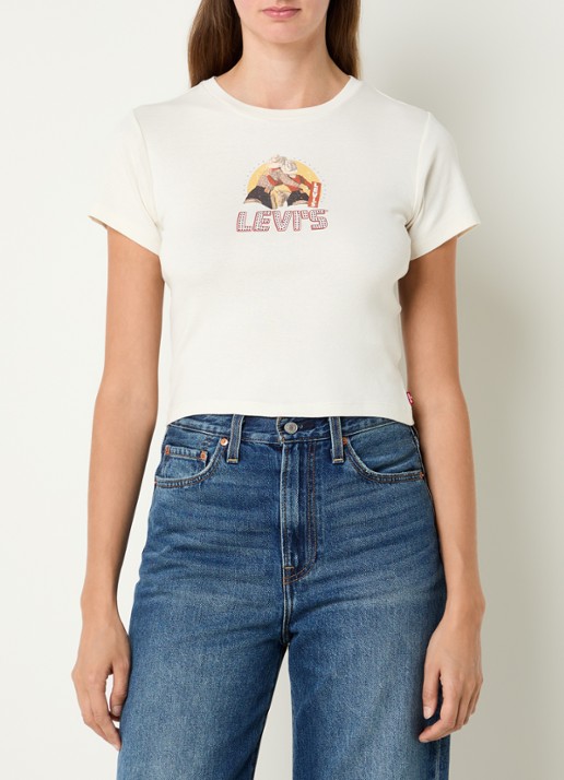 Levi's T-shirt met logoprint en strass