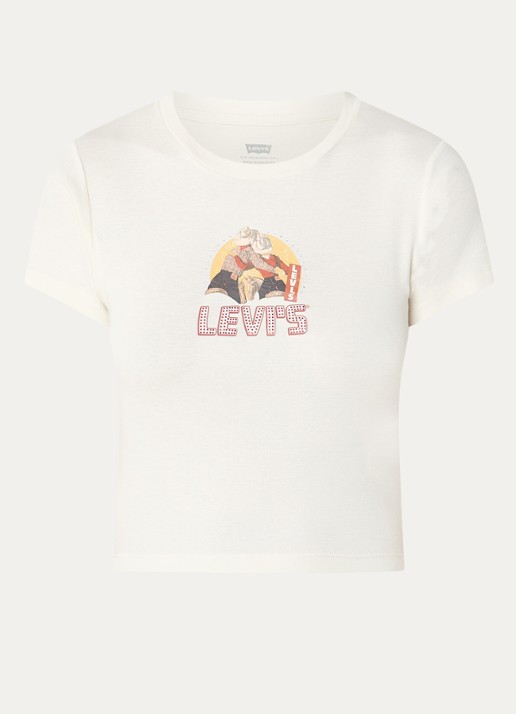 Levi's T-shirt met logoprint en strass - voorkant gebroken wit