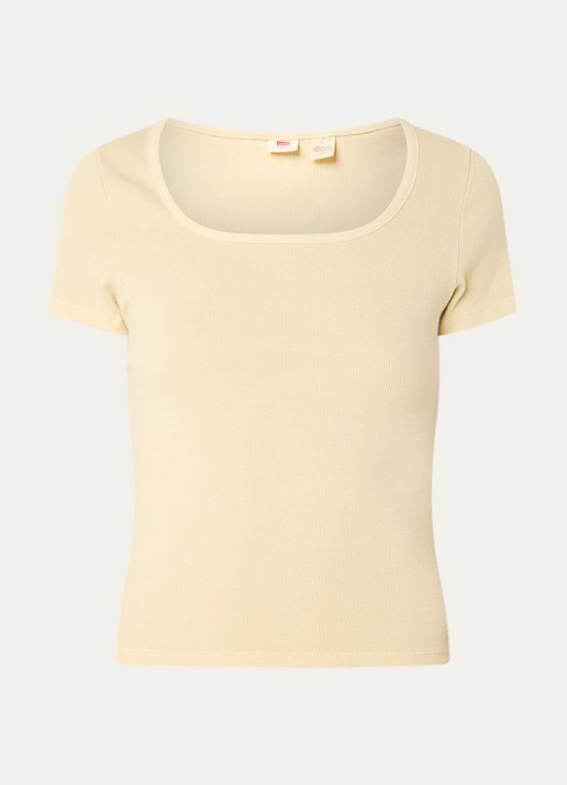 Levi's T-shirt met rechthoekige hals - voorkant 2 lichtgeel
