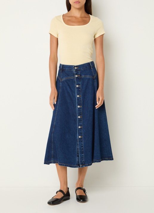 Levi's T-shirt met rechthoekige hals - voorkant 3 lichtgeel