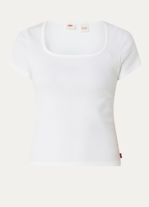 Levi's T-shirt met ribstructuur - voorkant wit