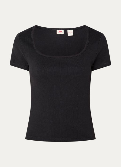 Levi's T-shirt met ribstructuur - voorkant zwart