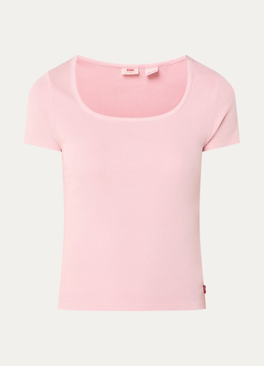 Levi's T-shirt met ribstructuur - voorkant 3 lichtroze