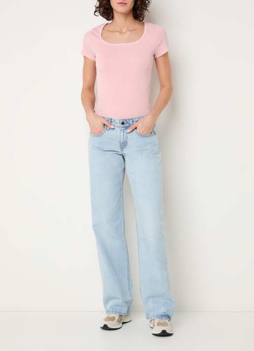Levi's T-shirt met ribstructuur - voorkant 4 lichtroze