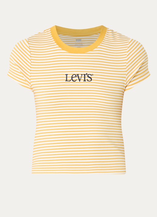 Levi's T-shirt met streepprint en logoborduring - voorkant 2 geel