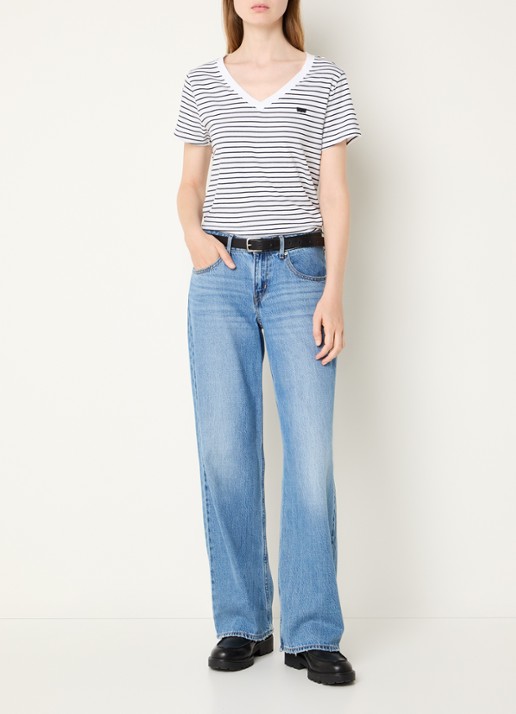 Levi's T-shirt met streepprint en logopatch - voorkant 2 wit