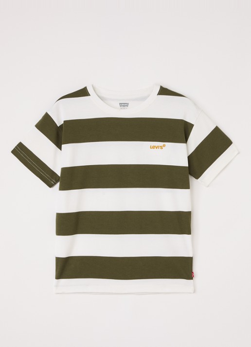 Levi's T-shirt met streepprint - voorkant olijfgroen