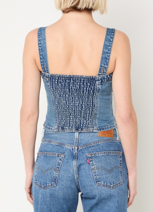 Levi's Tanktop van denim met smockwerk - achterkant 3 indigo