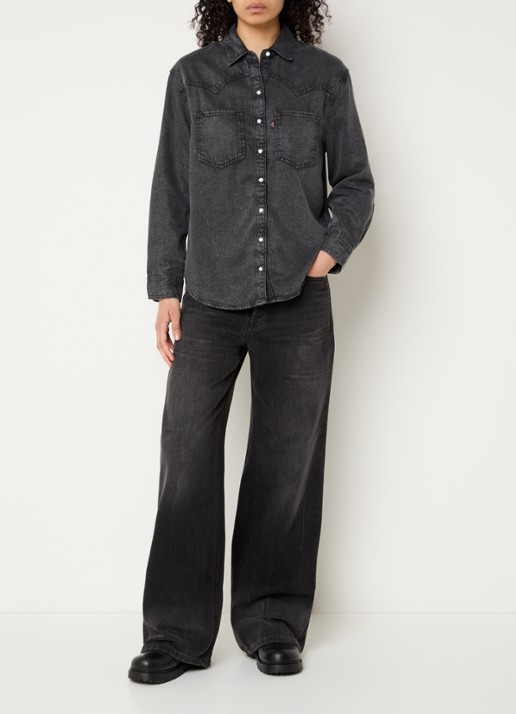 Levi's Teodora blouse van chambray met borstzakken - voorkant 2 zwart