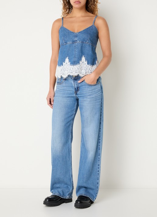 Levi's Top van denim met details van kant - voorkant 4 indigo