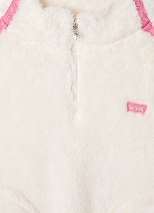 Levi's Trui van teddy met halve rits - detail gebroken wit
