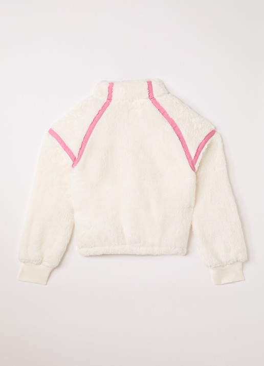 Levi's Trui van teddy met halve rits - voorkant 3 gebroken wit